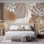 Papier peint – Feuillages graphiques beige et blanc