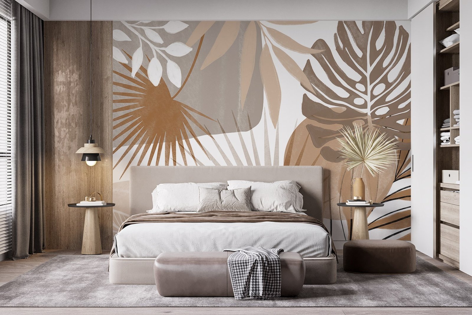 w08738pib25r.jpg Papier peint – Feuillages graphiques beige et blanc – Image 1
