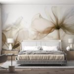 Papier peint – Fleurs beiges en transparence sur fond clair