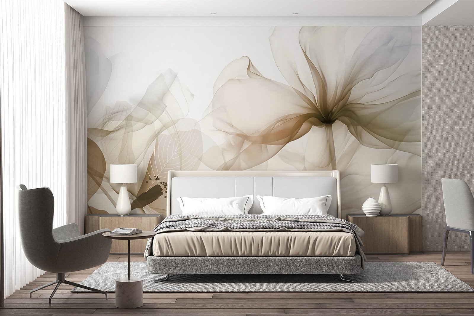 w08742v1pib12r.jpg Papier peint – Fleurs beiges en transparence sur fond clair – Image 1