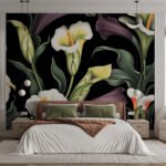 Papier peint – Iris blancs sur fond noir