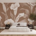 Papier peint – Iris blancs sur fond terracotta