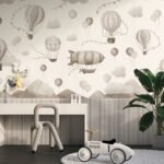 Papier peint – Montgolfières et dirigeables gris