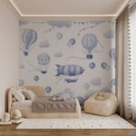 Papier peint – Montgolfières et dirigeables bleus