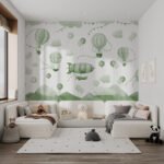Papier peint – Montgolfières et dirigeables verts