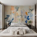 Papier peint – Touches abstraites bleues et orange