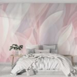 Papier peint – Feuilles roses et blanches stylisées