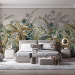 Papier peint – Jungle tropicale verte et dorée
