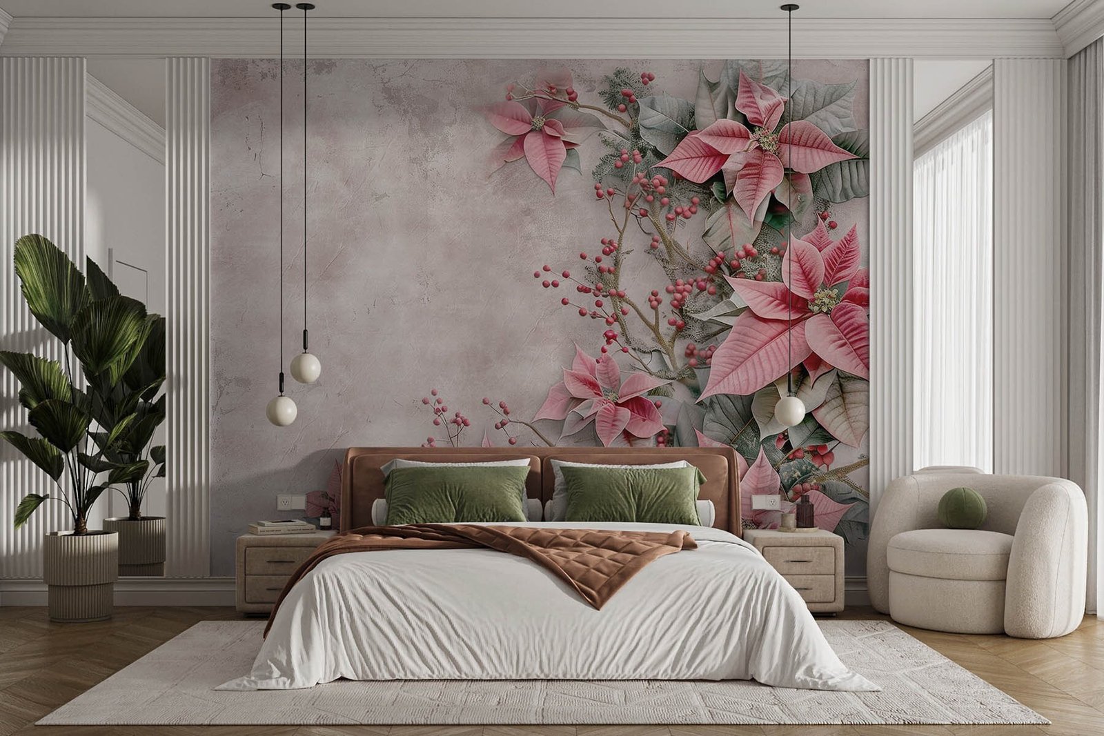 w08798pib5r.jpg Papier peint – Fleurs roses sur fond gris texturé – Image 1