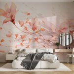 Papier peint – Branche fleurie orange et rose