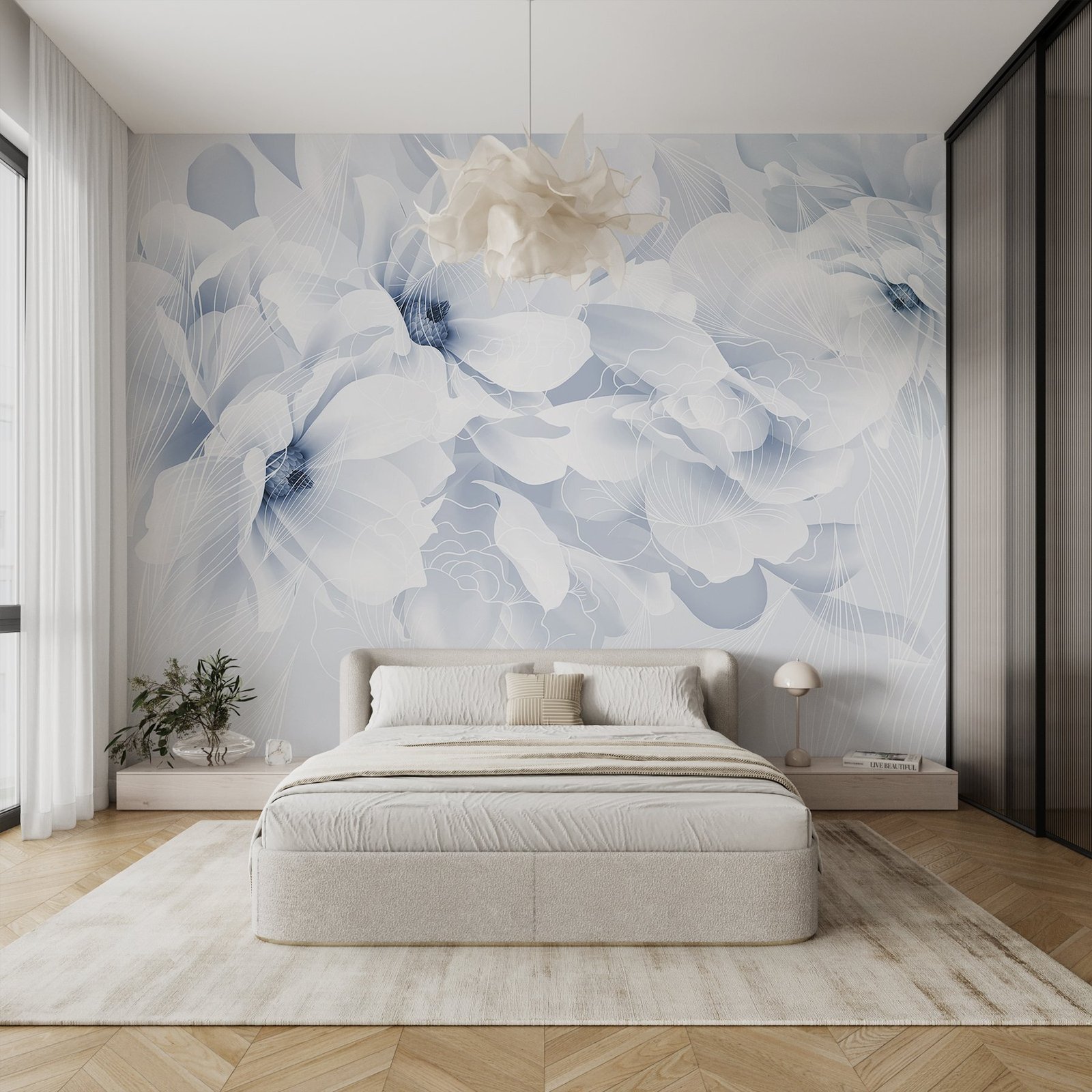 w08826pib24ms.jpg Papier peint – Fleurs blanches aux touches bleues – Image 1