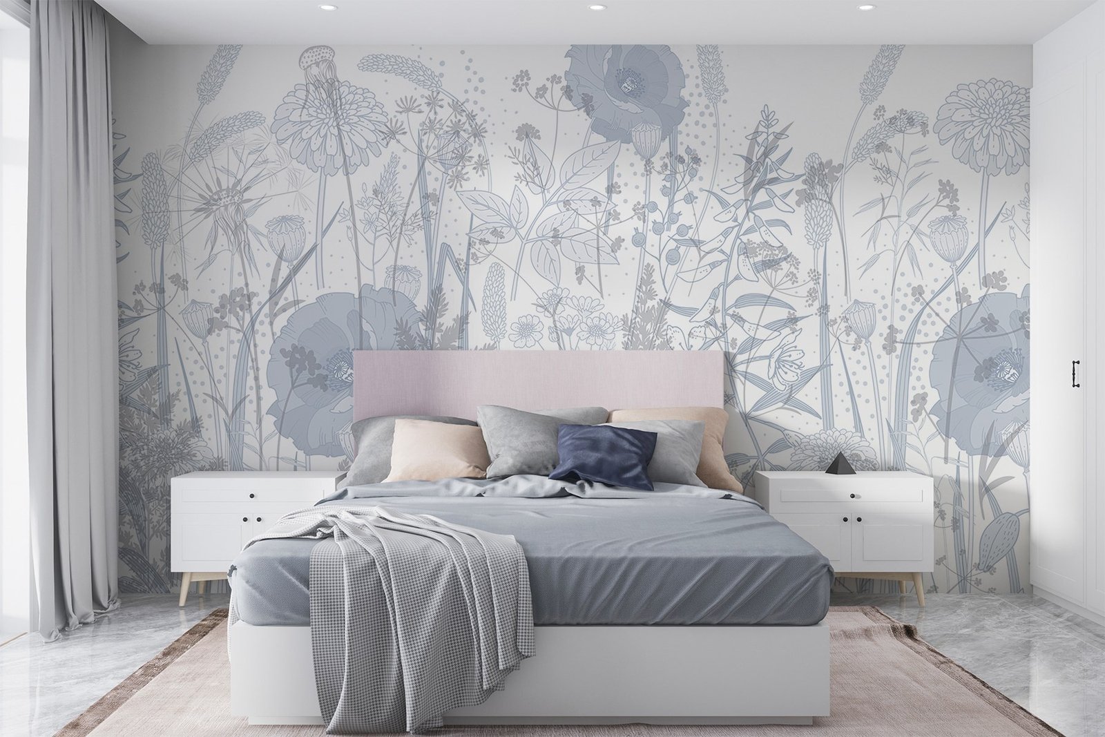w08829pib2r.jpg Papier peint – Fleurs au trait bleu pâle – Image 1
