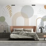 Papier peint – Arches pastel et petits motifs végétaux