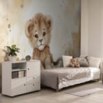 Papier peint – Lionceau sur fond beige