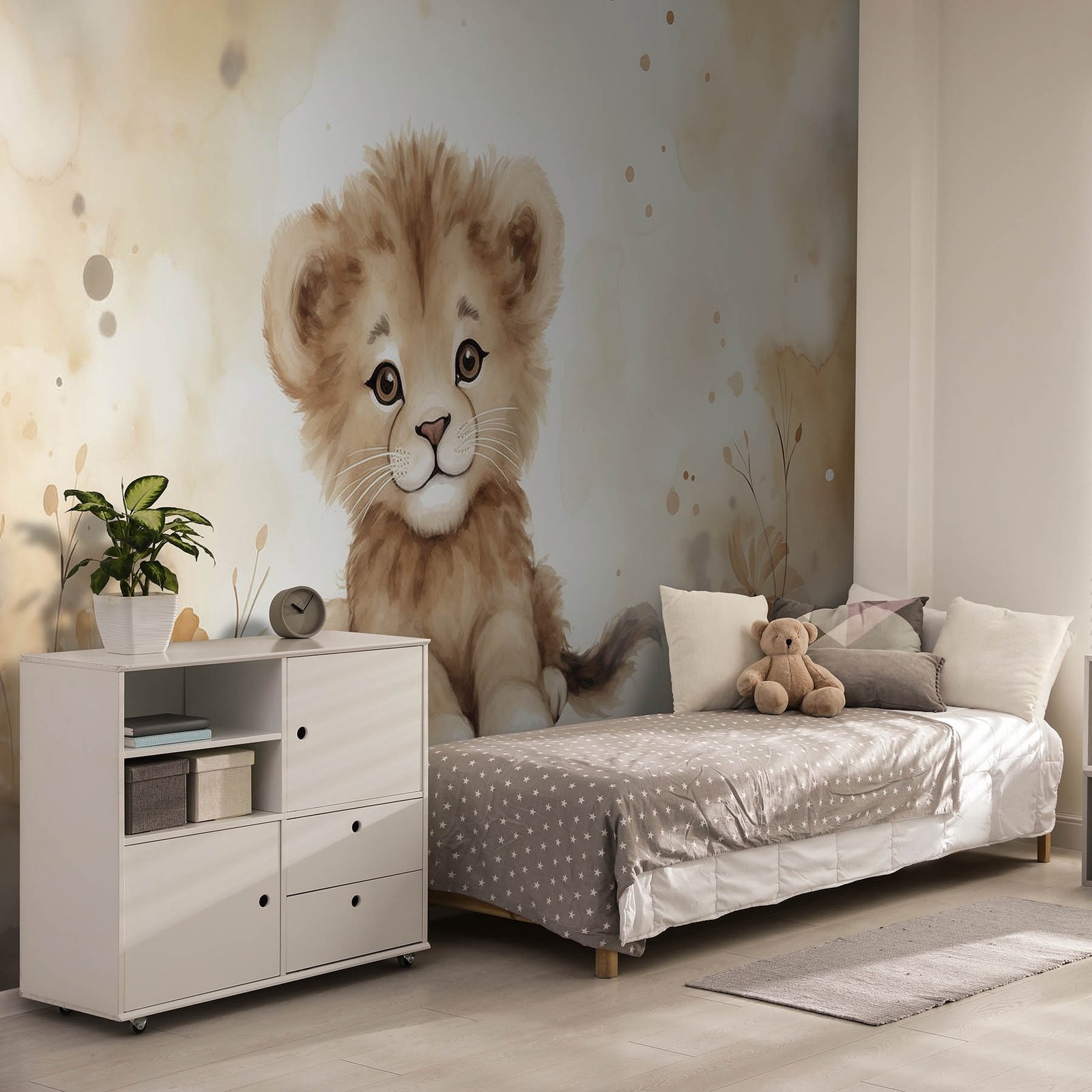 w08844pir12ms.jpg Papier peint – Lionceau sur fond beige – Image 1
