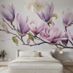 Papier peint – Branche de magnolias mauves