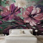 Papier peint – Fleurs roses au rendu pictural