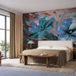 Papier peint – Fleurs bleues au rendu pictural