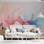 Papier peint – Pétales pastel rose, orange et bleu