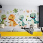 Papier peint – Petits dinosaures multicolores