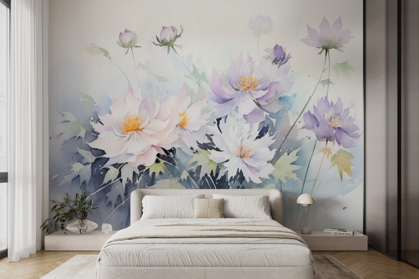 w08883pib4r.jpg Papier peint – Fleurs pastel en aquarelle – Image 1