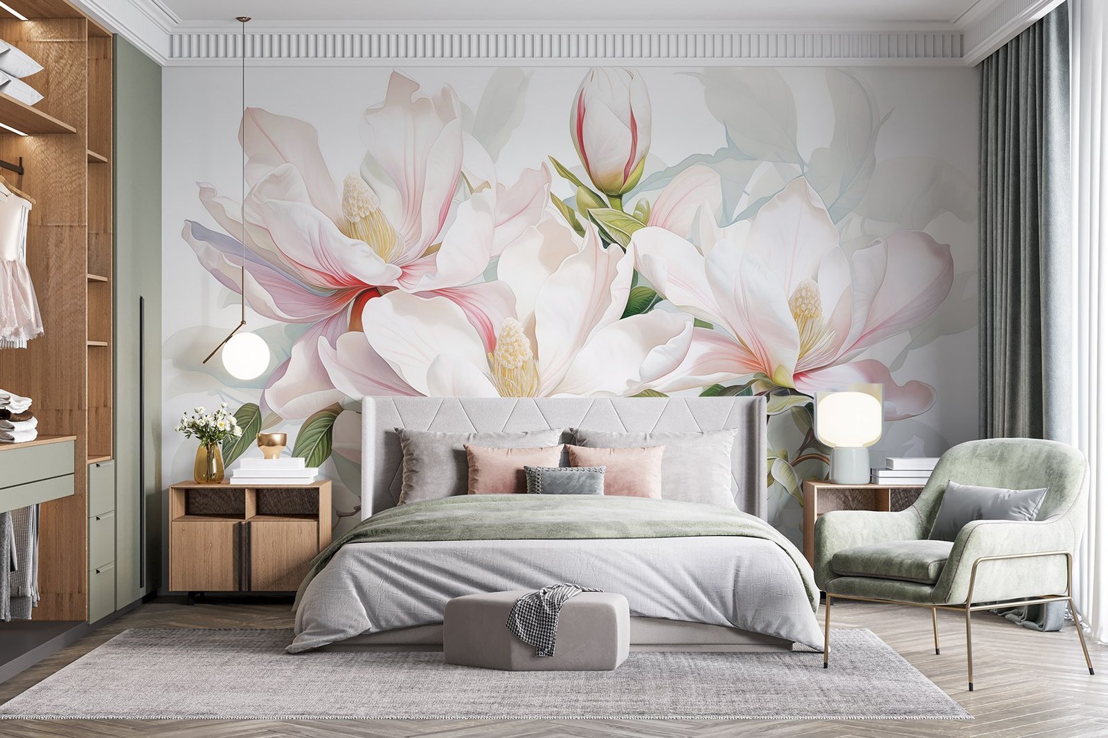 w08885pib10r.jpg Papier peint – Lys roses et blancs sur fond clair – Image 1