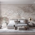Papier peint – Envol de graines de pissenlit sur fond gris
