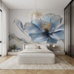 Papier peint – Fleur bleue aux étamines dorées