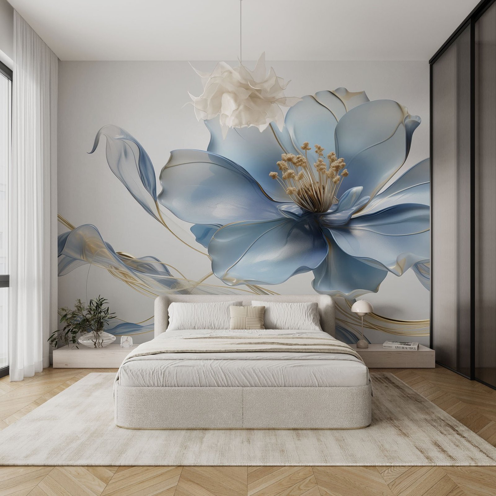 w08902pib7ms.jpg Papier peint – Fleur bleue aux étamines dorées – Image 1