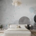 Papier peint – Cercles gris et bleu pâle sur fond texturé