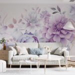 Papier peint – Dahlias mauves sur fond clair