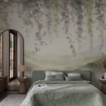 Papier peint – Feuillage vert en cascade et collines