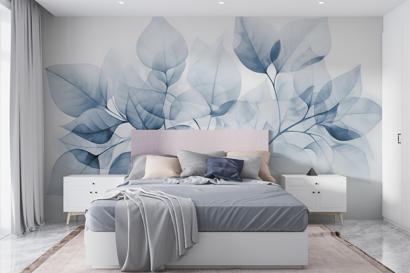 w08910v1pib32r.jpg Papier peint – Feuilles bleues sur fond pastel – Image 1