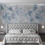 Papier peint – Fleurs bleues effet papier découpé