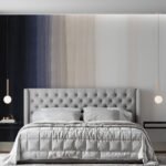 Papier peint – Bandes verticales bleu nuit et gris
