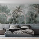 Papier peint – Jungle vert grisé et arches