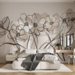 Papier peint – Bouquet floral au trait noir