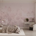 Papier peint – Fleurs roses et graminées délicates