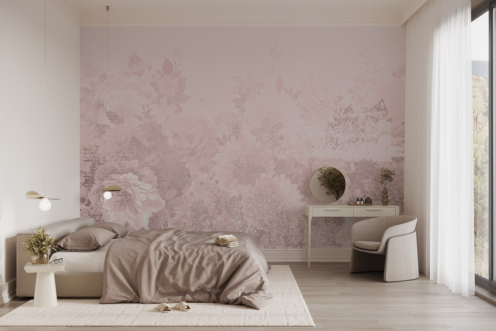 w08925v3pib1mr.jpg Papier peint – Fleurs roses et graminées délicates – Image 1