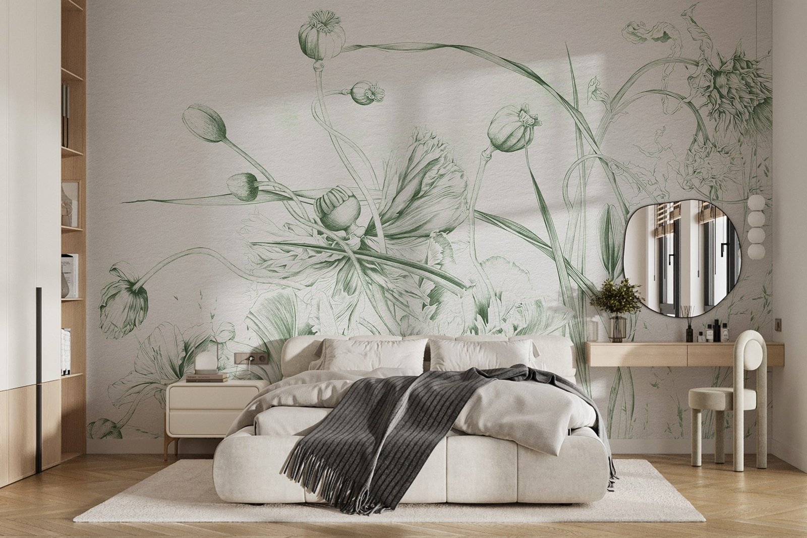 w08926pib1r.jpg Papier peint – Fleurs vertes au dessin léger – Image 1