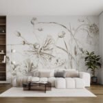 Papier peint – Fleurs beiges au dessin léger