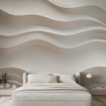 Papier peint – Ondulations blanches sur fond beige