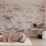 Papier peint – Roses crème sculptées en relief