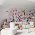 Papier peint – Magnolias roses sur branches sombres