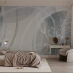 Papier peint – Fleurs graphiques et cercles gris
