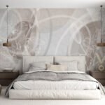 Papier peint – Fleurs graphiques et cercles beige