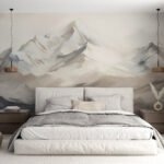 Papier peint – Montagnes au trait beige et gris