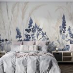 Papier peint – Fleurs sauvages bleues au trait