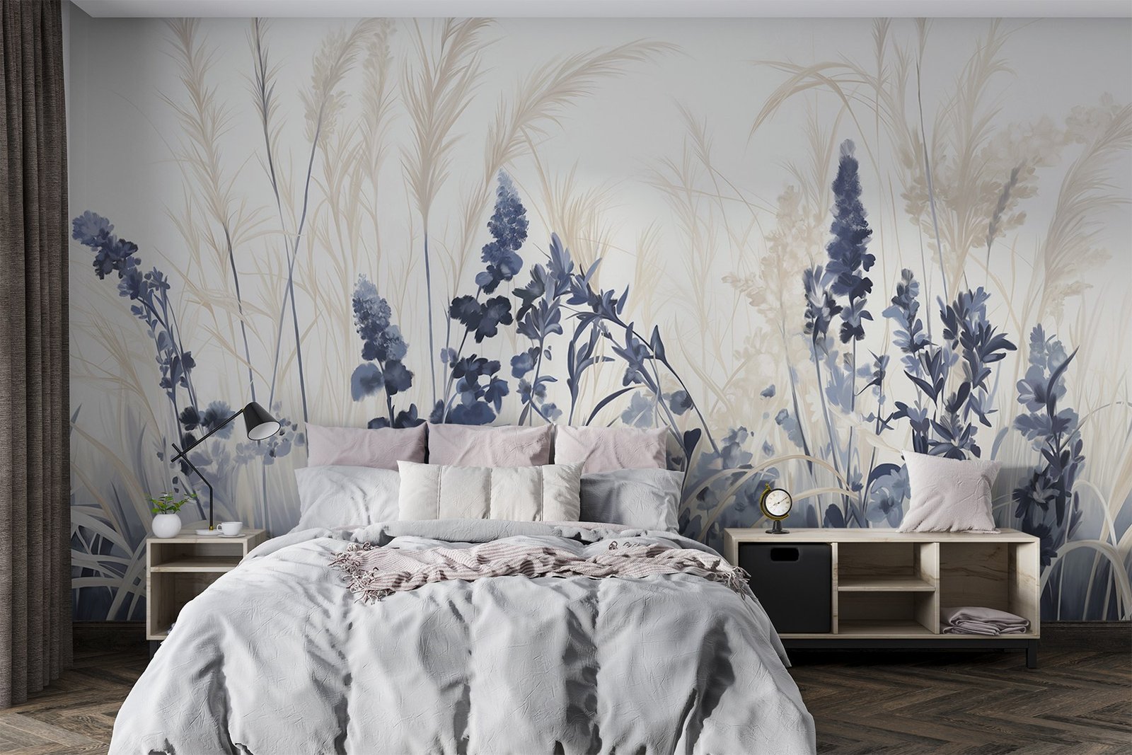 w08982pib17r.jpg Papier peint – Fleurs sauvages bleues au trait – Image 1