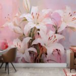 Papier peint – Lys roses et blancs sur fond pastel